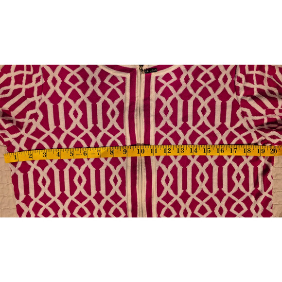 Vintage St John Pink White Knit Jacket Cardigan Zip Front Size Large USA READ - Picture 5 of 15